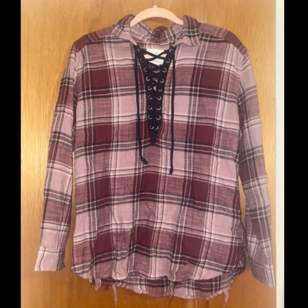 American eagle lace up flannel shirt